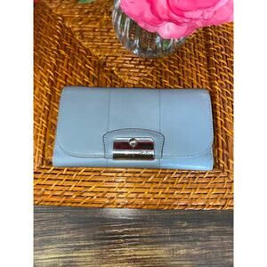 Coach Gray Leather Checkbook Wallet Snap Closure Silver Hardware GUC